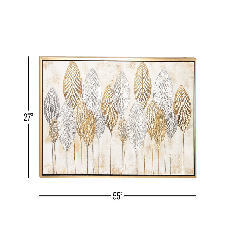 CosmoLiving by Cosmopolitan Canvas Leaf Living Room Framed Wall Art ...